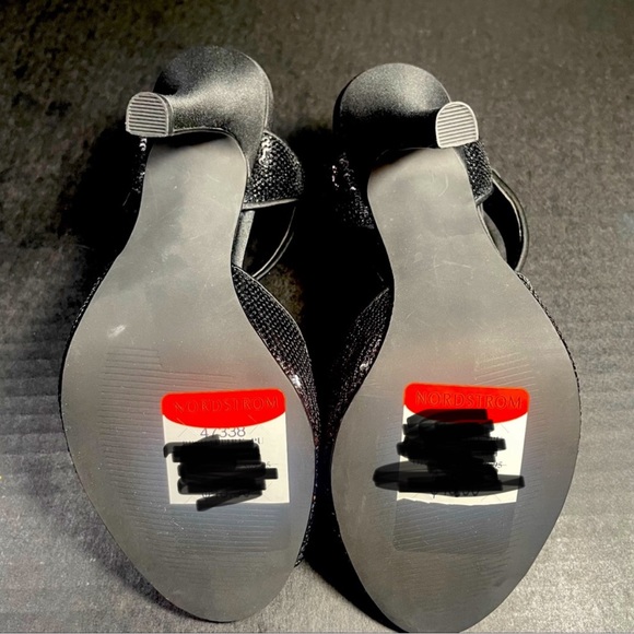 BNWT Premium Bp Black satin & sequins open toe strappy heeled sandals 5.5M TTS - Picture 10 of 13